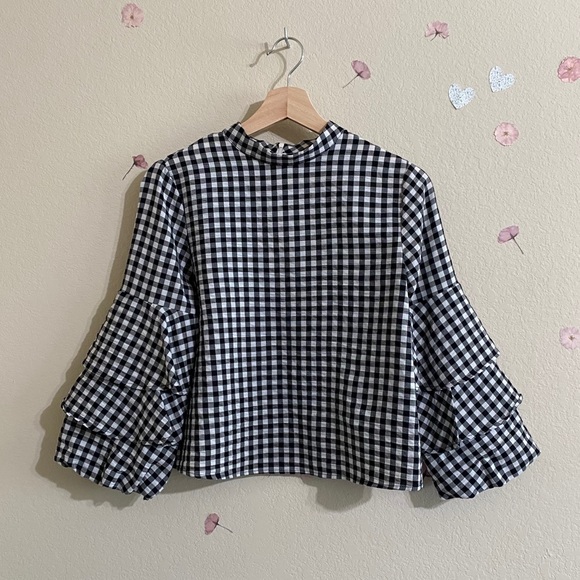 Zara - Gingham Layered Ruffle Sleeve - Picture 1 of 4